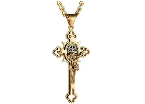 Collier avec pendentif croix de protection Saint-Benoît