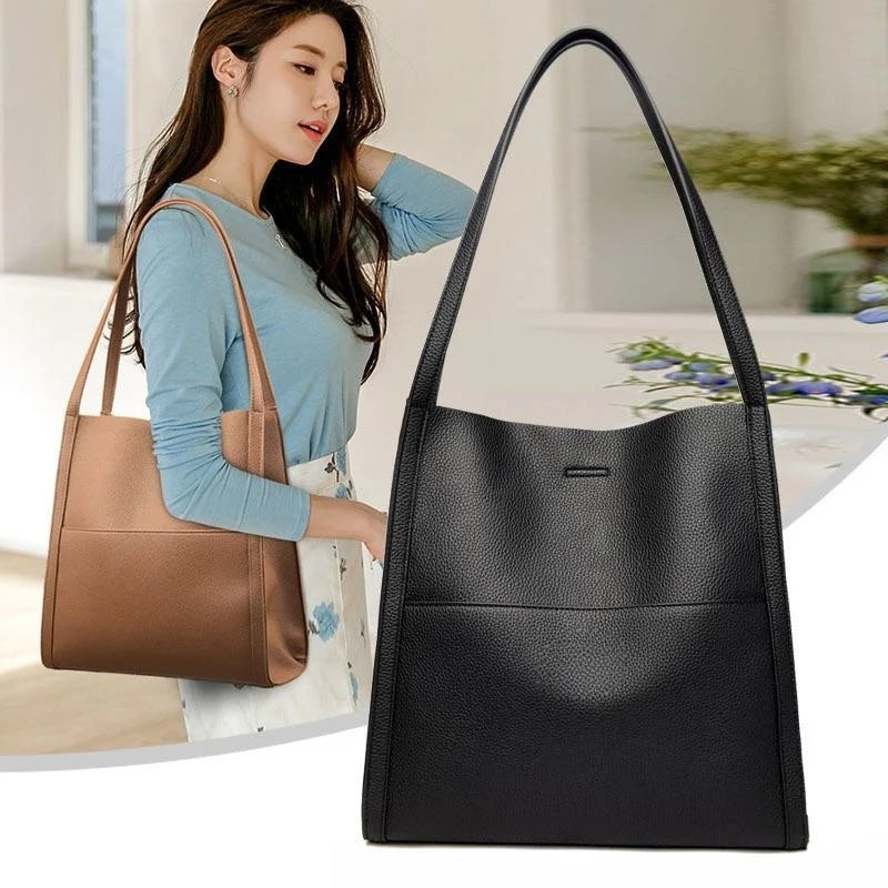 ⏰Solid color simple genuine leather shoulder bag