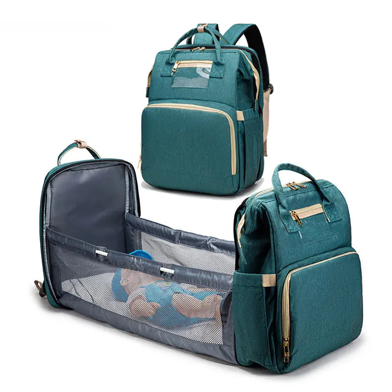 3 in 1 luxury foldable multifunction mommy diaper wet bag backpack bed with changing pad waterproof baby travel hanging bed bag